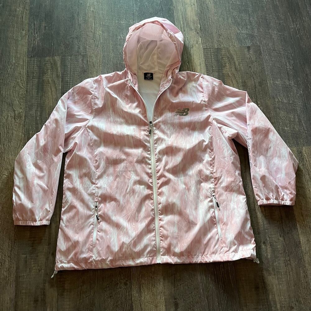 New Balance Women's 3X Pink Hooded Windbreaker Jacket Full Zip Lined